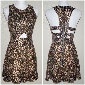 Black & Gold Metallic Disco Cutout Mini Dress